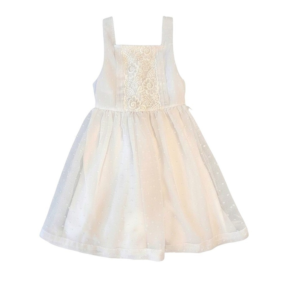 Bonnie Jean Girls White Swiss Dot Lace Special Occasion Dress Size 8